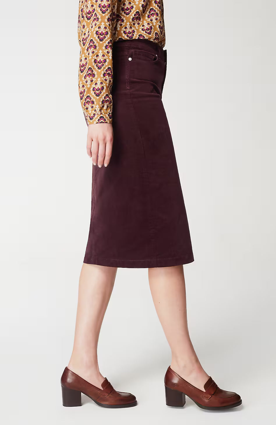 Slit-Hem Corduroy Skirt