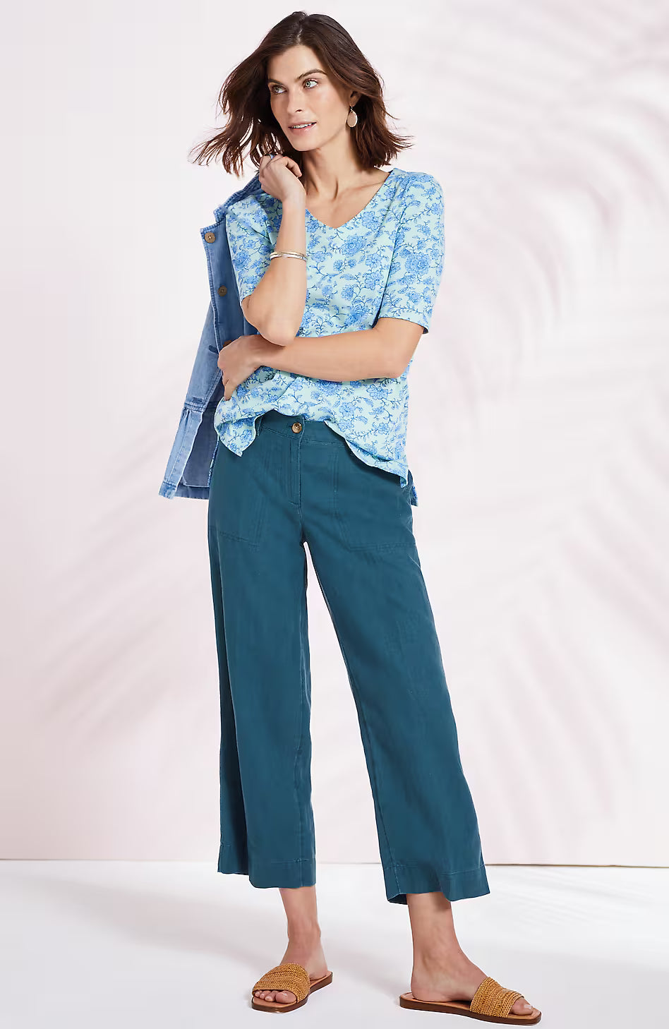 Linen Creased-Front Wide-Leg Pants