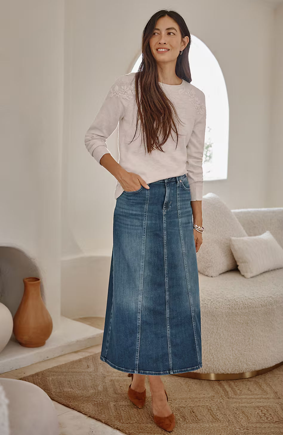 Seamed Denim Maxi Skirt