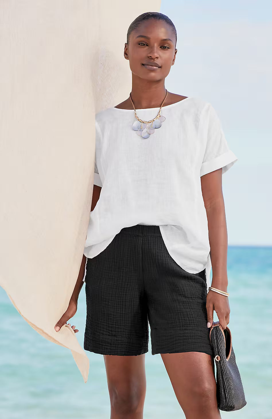 Cotton-Gauze Slit-Hem Shorts