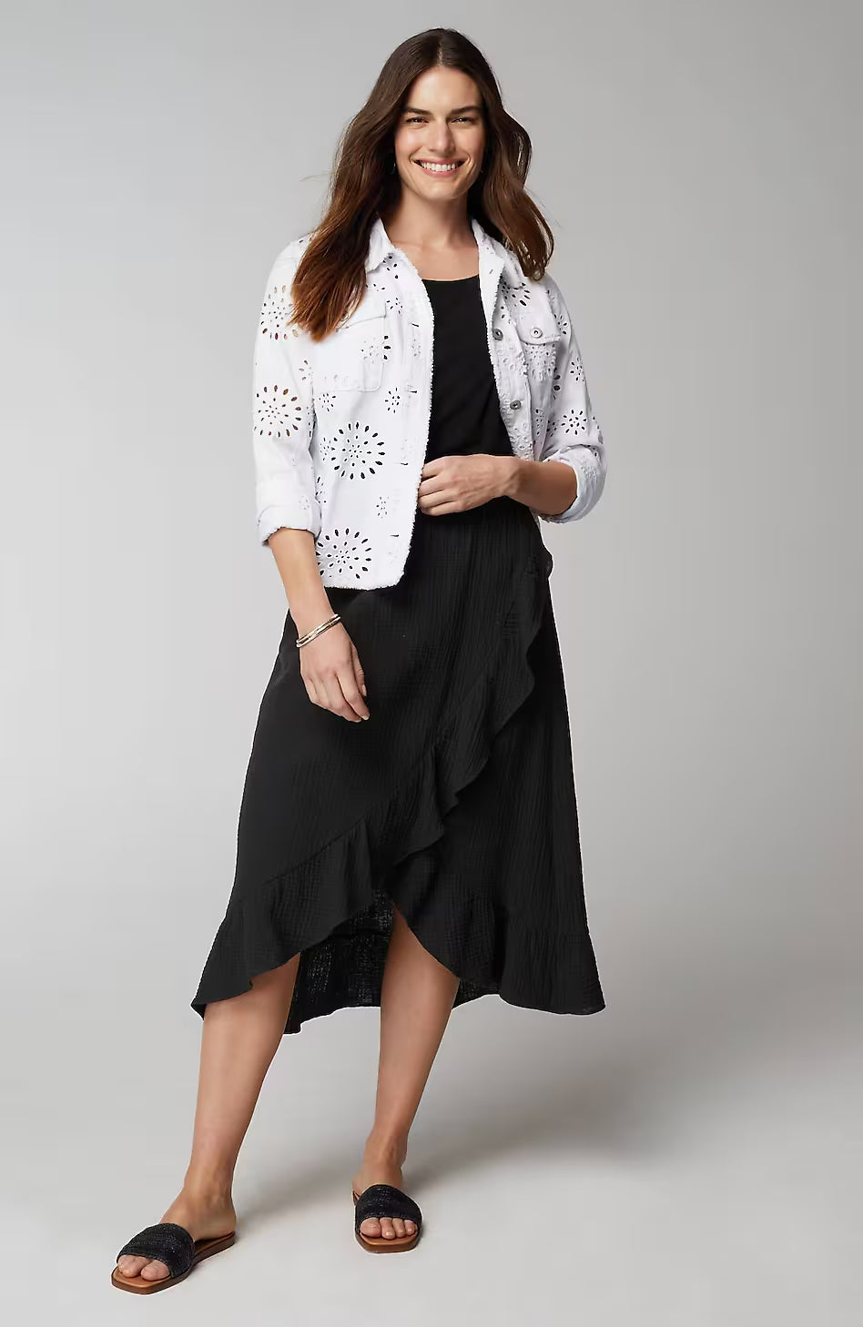 Cotton-Gauze Ruffled Wrap Skirt