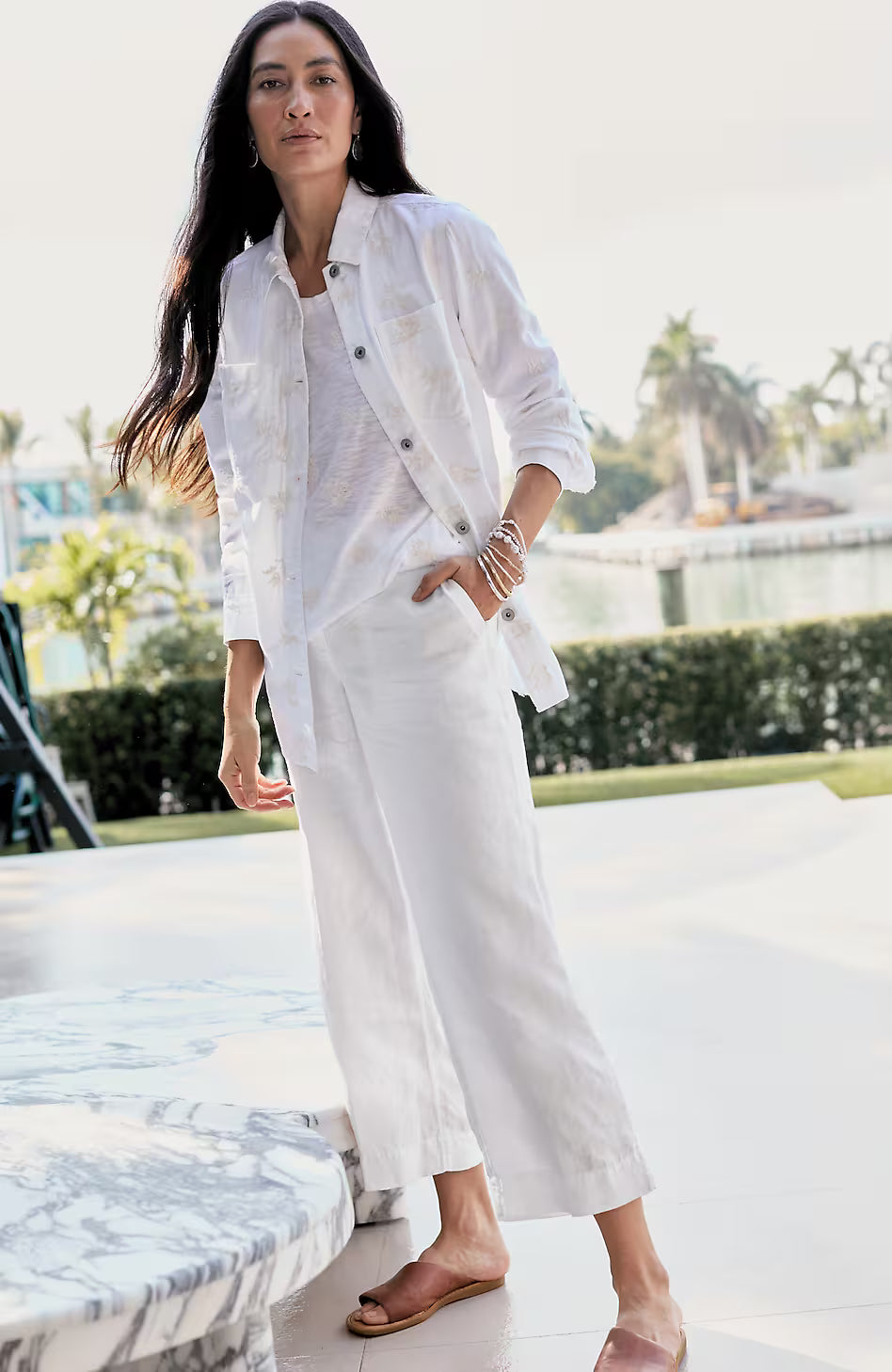 Linen Creased-Front Wide-Leg Pants