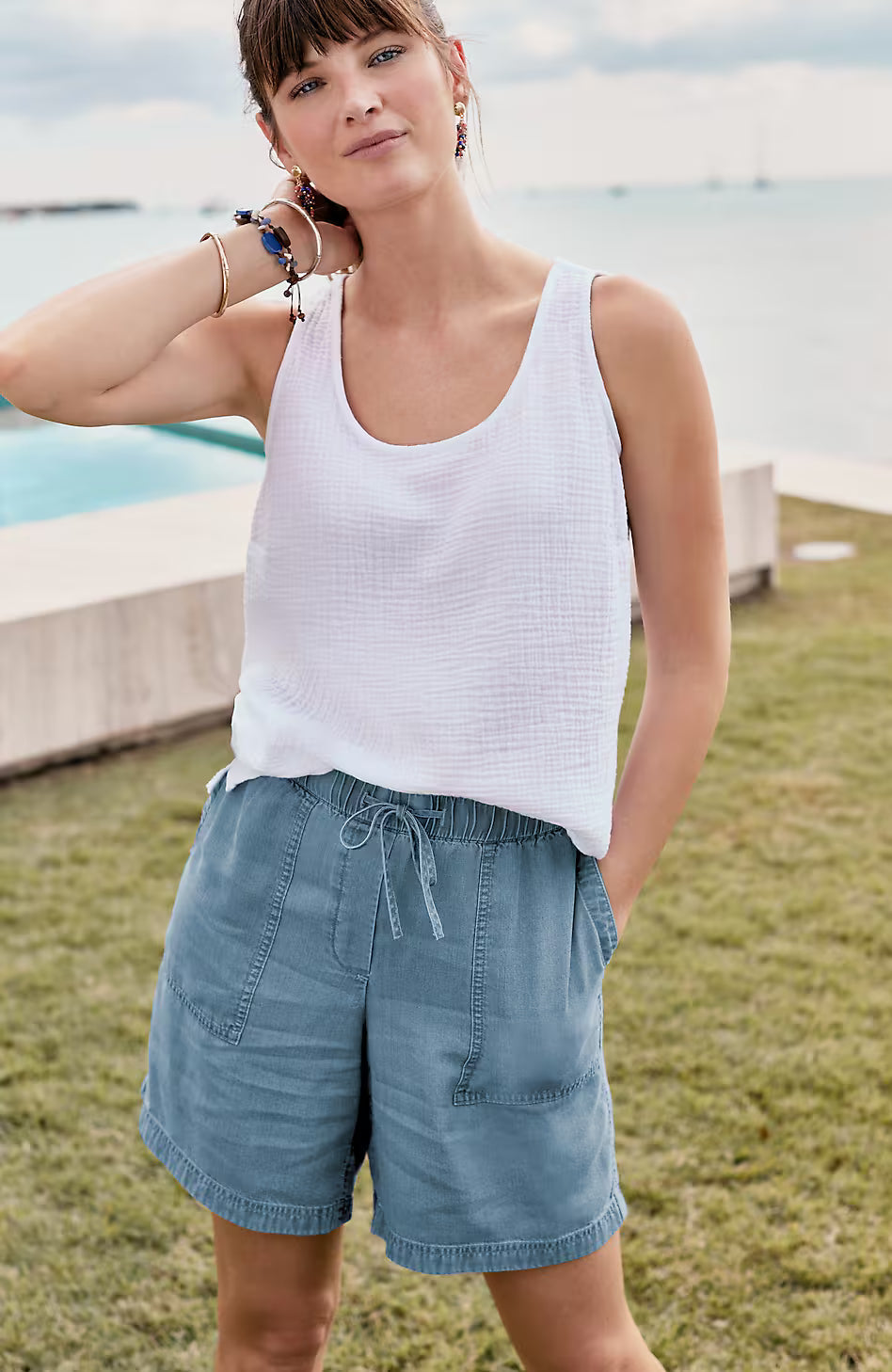 Indigo Tencel? Lyocell Patch-Pocket Shorts