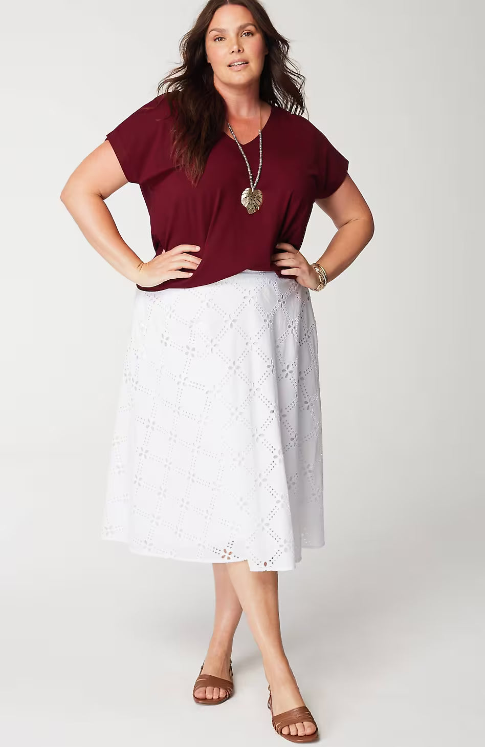 Eyelet Midi Skirt