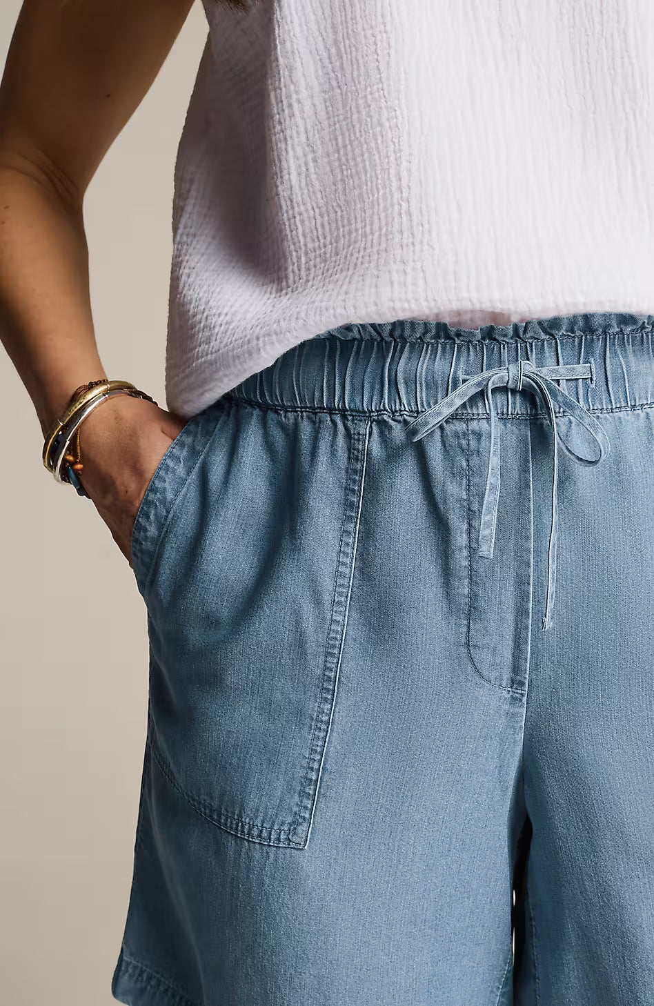 Indigo Tencel? Lyocell Patch-Pocket Shorts