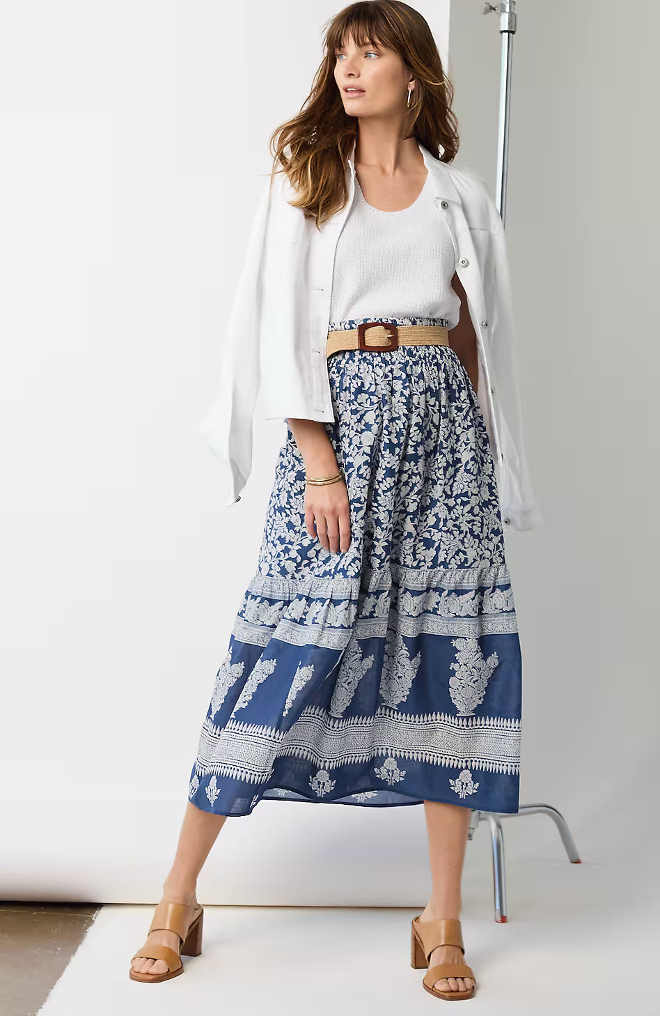 Pure Jill Border-Print Maxi Skirt