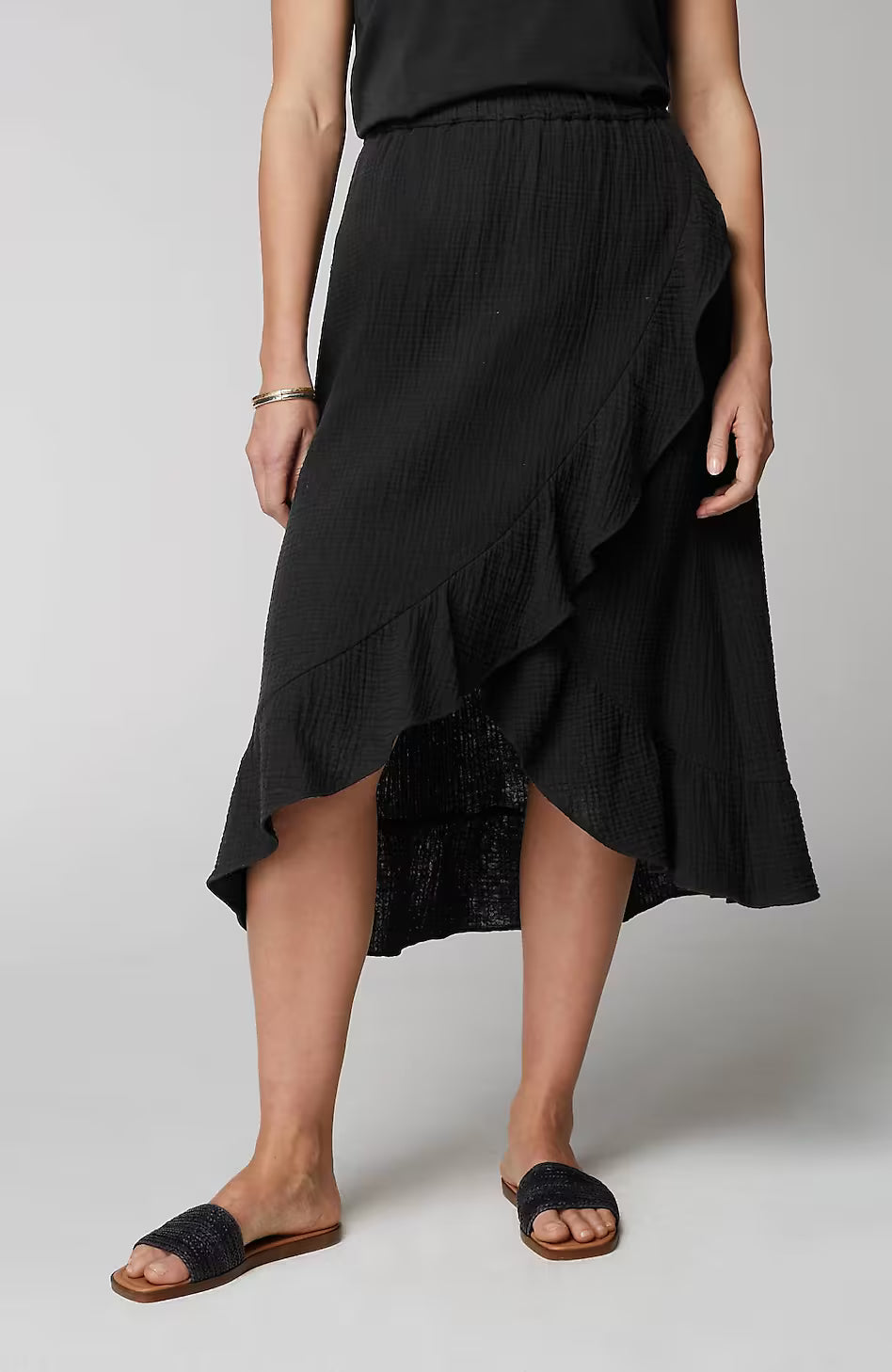 Cotton-Gauze Ruffled Wrap Skirt