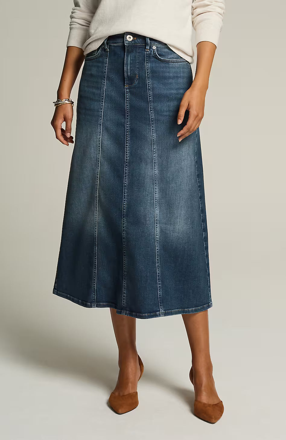 Seamed Denim Maxi Skirt