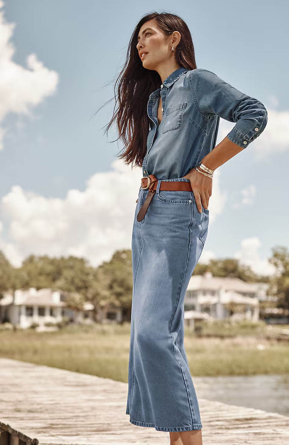 Denim A-Line Maxi Skirt