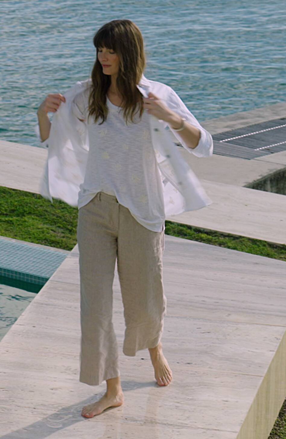 Linen Creased-Front Wide-Leg Pants