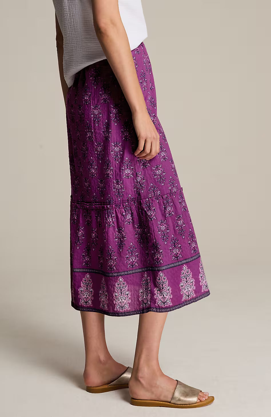 Printed Tiered Midi Skirt